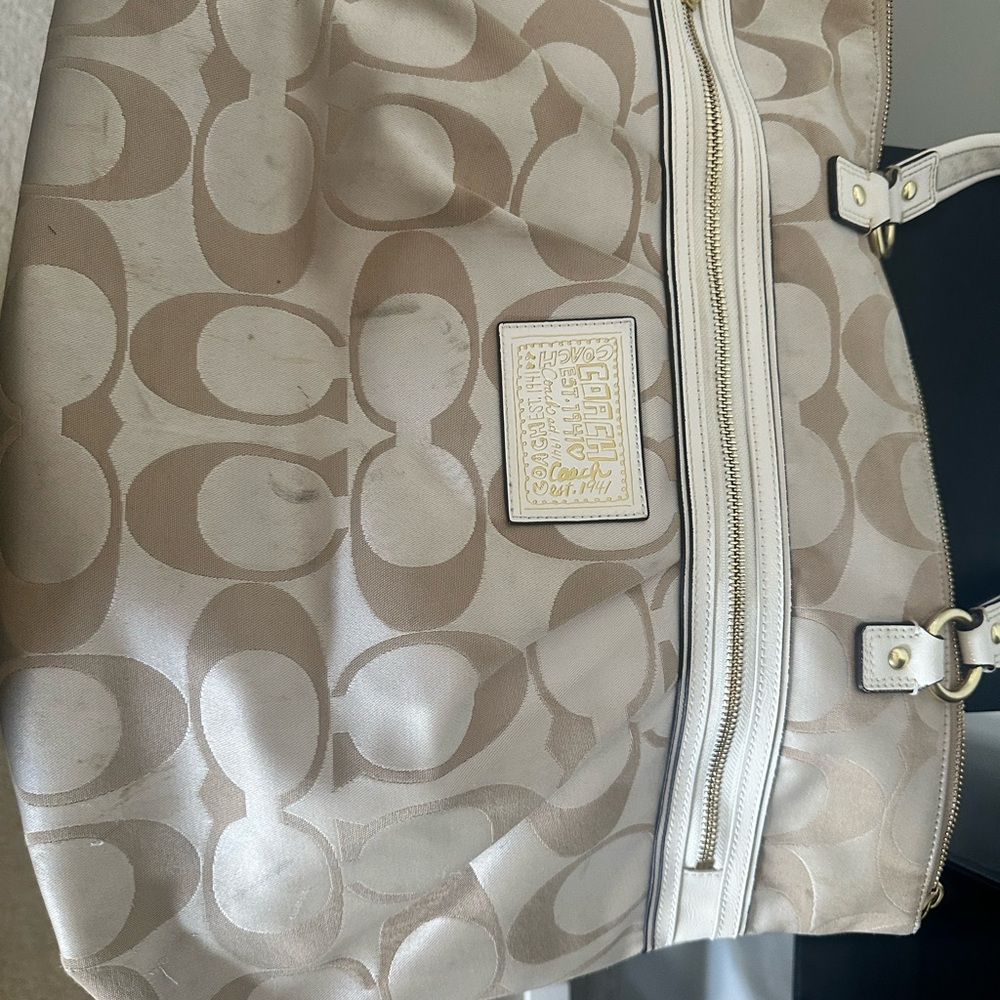 Coach Tan and Cream Signature Tote Bag